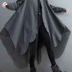 Loose Striped Gauze Split-Joint Lapel Long Dress