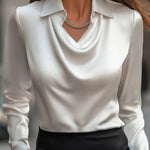 Temperamental Printed Simple Shirt Collar Ladies Top