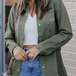 Casual Ripped Raw Hem Button Up Denim Shacket