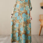 Loose Short Sleeves Printed V-Neck Maxi Dresses