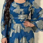 Flared Sleeves Floral Printed Split-side Evening Dresses Maxi Dresses