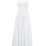 Loose Sleeveless Pleated Solid Color Split-Joint Spaghetti-Neck Midi Dresses