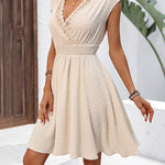 A-line Loose Elasticity Jacquard Pleated Solid Color V-neck Mini Dresses