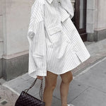 Long Sleeves Loose Buttoned Striped Lapel Blouses&Shirts Tops