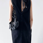 A-Line Loose Pockets Solid Color Tied Round-Neck Maxi Dresses