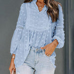Zeagoo Zeagoo Women's Chiffon Blouses Lantern Long Sleeve V Neck Flowy Babydoll Boho Tops Pom Pom Shirts