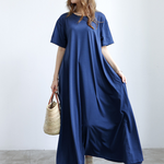 Simple Loose Short Sleeves Solid Color Round-Neck Maxi Dresses