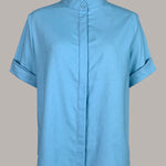 Loose Short Sleeves Solid Color Mock Neck Blouses&Shirts Tops