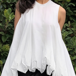 High-Low Loose Pleated Round-Neck Vest Top