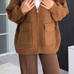 Solid Color Versatile V-Neck Pocket Sweater Jacket