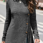 Street Solid Buttons O Neck Tops