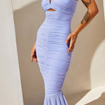 Solid Color High Waist Pleated Mermaid Dress