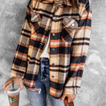 Brown Plaid Button Up Long Sleeve Flannel Shacket