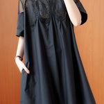 Original Solid Lace Split-Side Short Sleeve A-Line Mini Dress