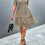 Short Sleeves Flower Print Split-Joint V-Neck Mini Dresses