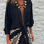 Summer Mood Satin Tie Front Relaxed Blouse