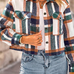 Lapel Pocket Fashion Casual Cropped Ladies Plaid Jacket
