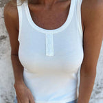 Solid Buttoned Stretch Rib Slim Fit Tank Top