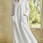 Women'S Casual Lapel Loose-Fitting Long-Sleeved Dress With Pockets
