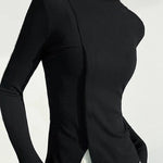 Skinny Solid Color Split-Joint High Neck T-shirts