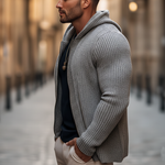 Men's Basic Solid Color Slim Fit Hooded Zip-up Knit Cardigan