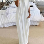 Loose Short Sleeves Solid Color Round-Neck Maxi Dresses