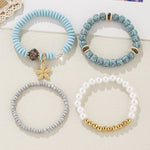4pcs Starfish Pendant Beaded Bracelet Set Blue Color Hand String Jewelry Set Ocean Style