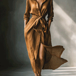 Women's Vintage Brown Blend Shirt Maxi Dress