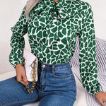 Bishop Sleeve Long Sleeves Bow-Embellished Elasticity Tied Mock Neck Blouses&Shirts Tops