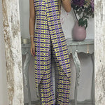 Retro Print Casual Split Top Two-Piece Set