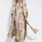 Two Piece Outfits Tie-dye Slit Cardigan Elegant Sleeveless Maxi Dress Sets
