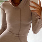 Long Sleeves Plus Size Solid Color Split-Joint Hooded Maxi Dresses