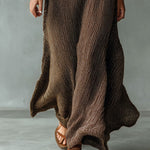 Quiet Luxury Mocha Textured Knit Strappy Relaxed Maxi Dress