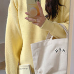 Long Sleeves Loose Solid Color Round-Neck Pullovers Sweater Tops