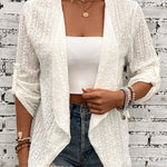 Long Sleeves Loose Buttoned Hollow Jacquard Solid Color Collarless Outerwear