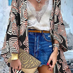 College Print Patchwork Cardigan Collar Outerwear