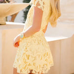 Special Occasion Cutout Floral Lace High Neck Short Cape Sleeve Mini Dress