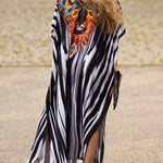 Batwing Sleeves Loose Printed Split-Side Striped V-Neck Beach Cover-Up Maxi Dresses
