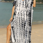 Loose Short Sleeves Printed Split-Side Sun Protection V-Neck Maxi Dresses