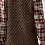 Fashionable diamond plaid patchwork long-sleeved round neck casual sweatshirt