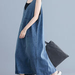 Loose Sleeveless Denim V-Neck Midi Dress