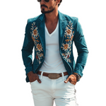Men's Classic Retro Casual Slim Fit Western Style Embroidered Sheepskin Suede Blazer
