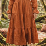 Women'S Casual V-Neck Solid Color Cotton And Linen Dress