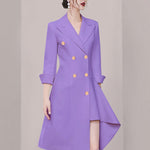 Irregularity Long Sleeves Asymmetric Buttoned Double-Breasted Solid Color Split-Joint Peaked Collar Blazer Mini Dresses