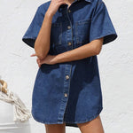 Loose Short Sleeves Split-Joint Lapel Mini Dresses Shirt Dress