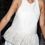 Multi-Color PU Leather Backless Tassel Sleeveless Top