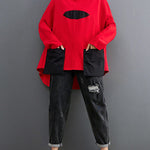 Casual Loose Split-Joint High-Neck Long Batwing Sleeves T-Shirt