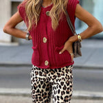 Single Breasted Pocket Cropped Chunky Knit Cardigan Sweater