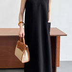 Loose Sleeveless Solid Color Round-Neck Midi Dresses