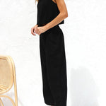 Khiara Basic Button Crop Top and Pocketed Pants Set